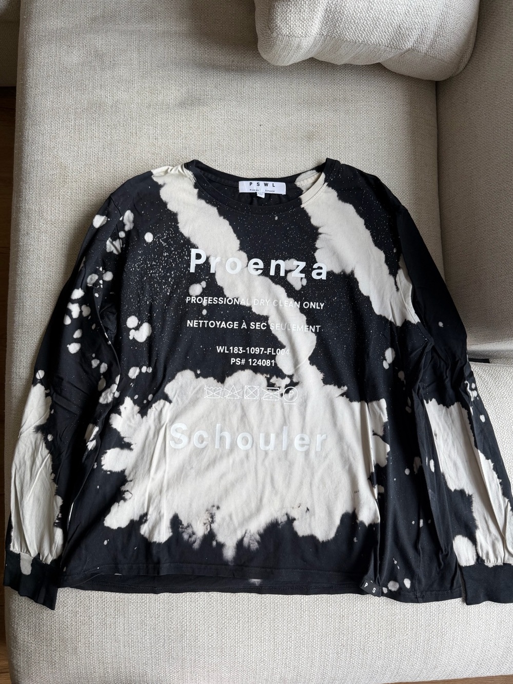 Proenza Schouler Black and White PSWL Bleach Splatter Long-Sleeve T-Shirt - Picture 3 of 8